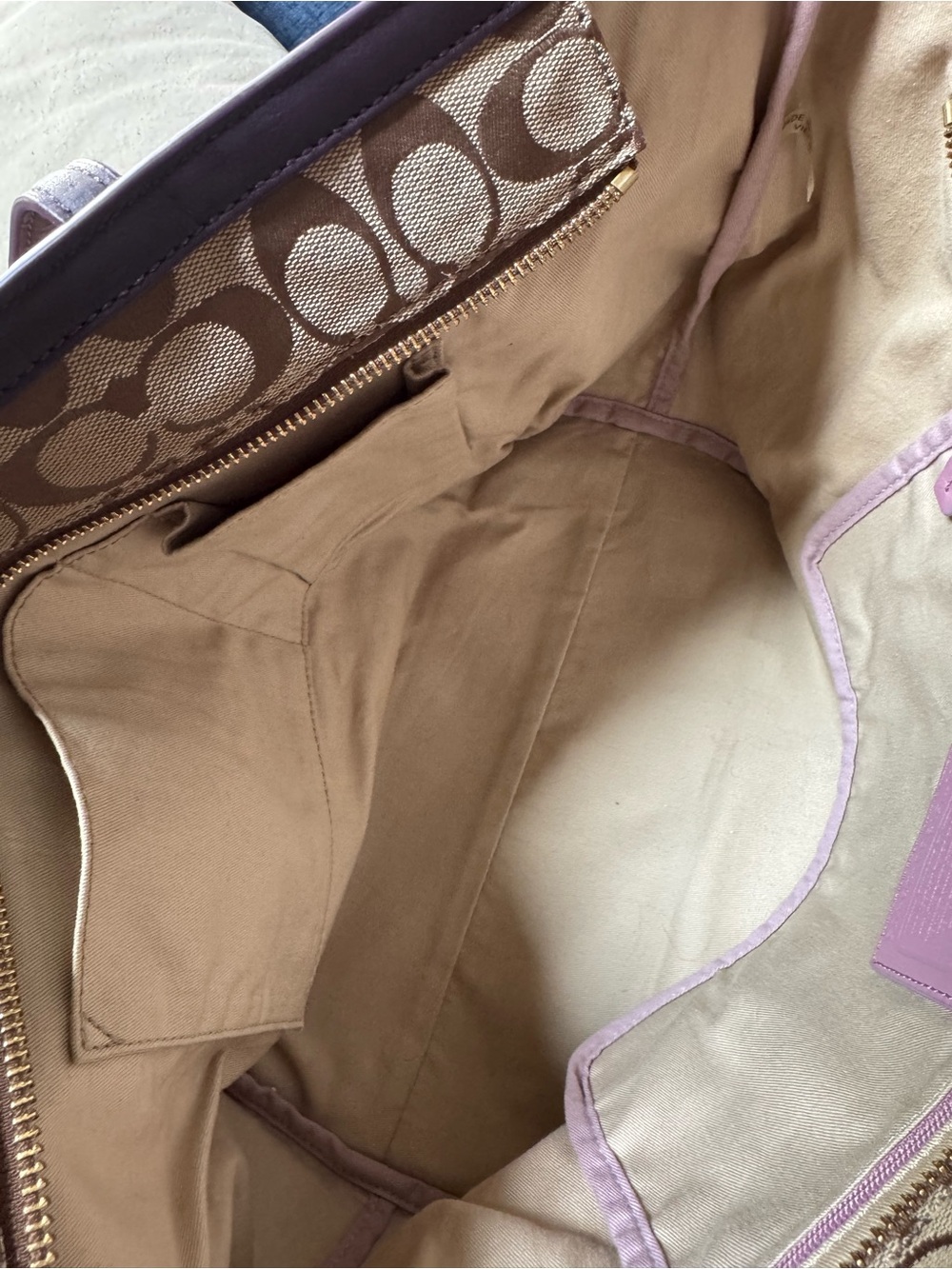 Coach Legacy Weekender Signature C Medium Zip Tote Khaki Jacquard Purple 23465 - Picture 9 of 13